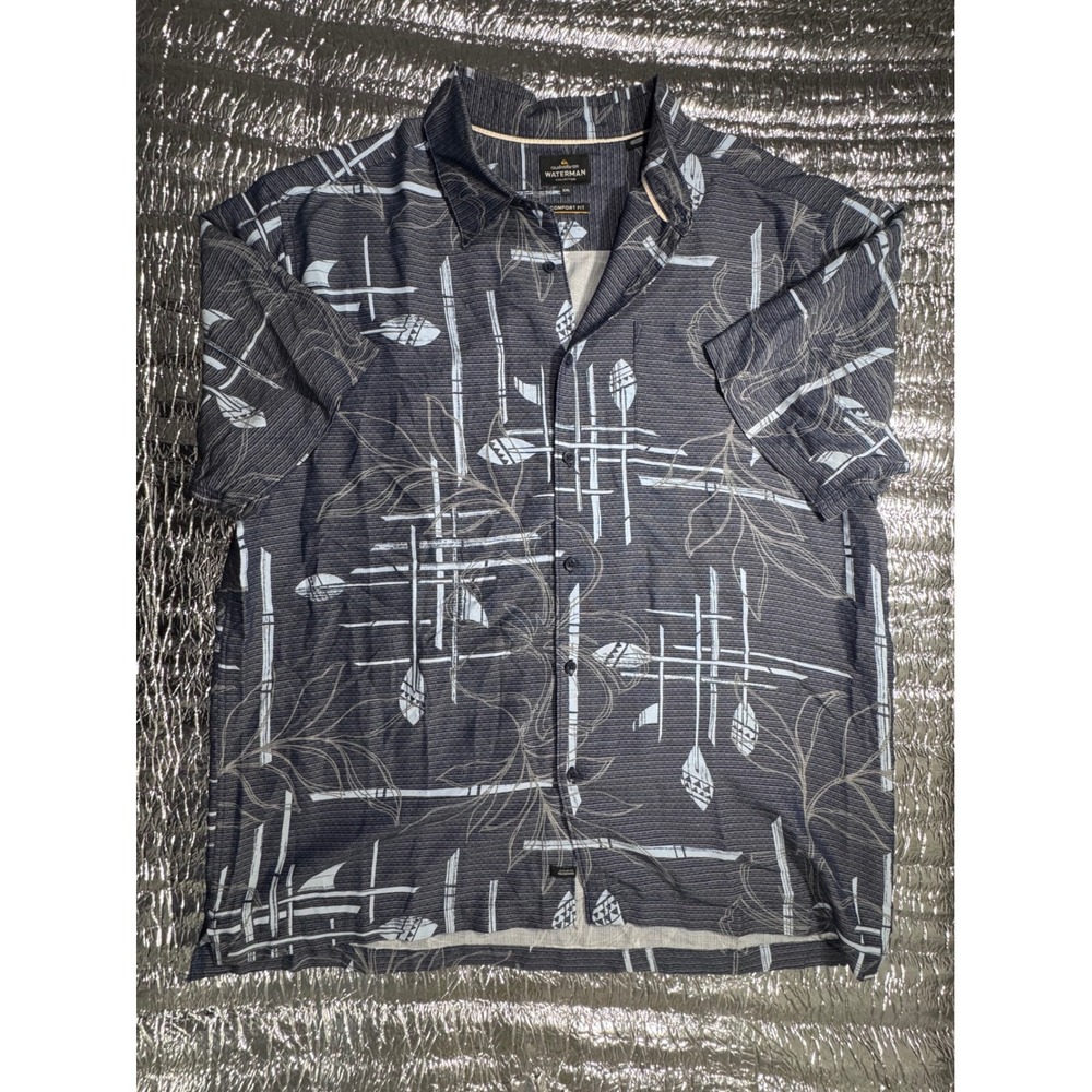 Quiksilver Waterman Collection XXL Comfort Fit Navy Blue Abstract Print Shirt